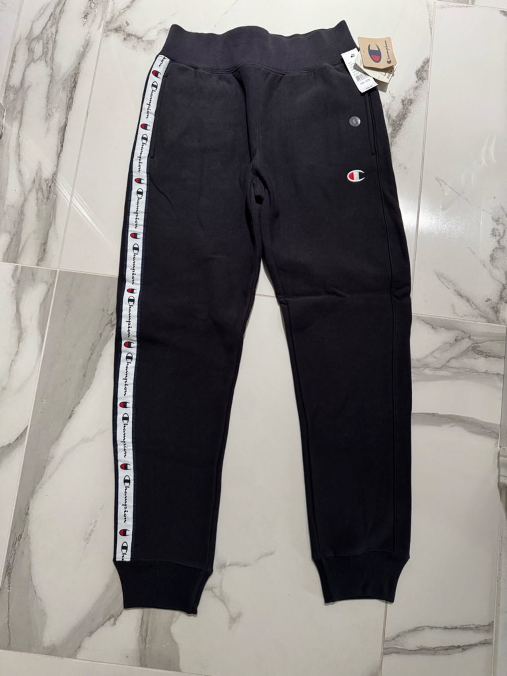 Champion Black sweatpants Joggers with Logo Tape Side Stripe